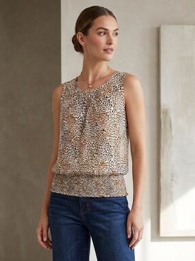 INC International Concepts Leopard Print Sleeveless Blouse in Tan and Black